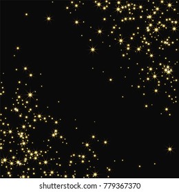 Golden scattered chaotically confetti-stars on black. Luxury festive background. Element of design. It is suitable for business cards, banners, posters. Vector illustration, EPS 10.