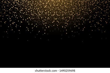 Golden scattered dust powder falling from above with shine on a black background. festive background for christmas. vector illustration