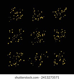 Golden scattered stars on sky spread icon flat design vector illustration on black background.