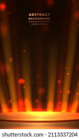 golden scene and gold light rays sparkle background with podium pedestal for award winning celebration ceremony