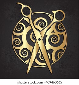 golden scissor logo / fashion theme vector illustration