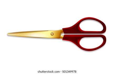 Golden scissors isolated on white background.