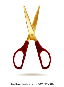 Golden scissors isolated on white background.