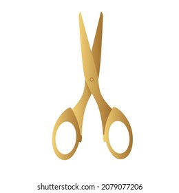 Golden scissors isolated, vector illustration