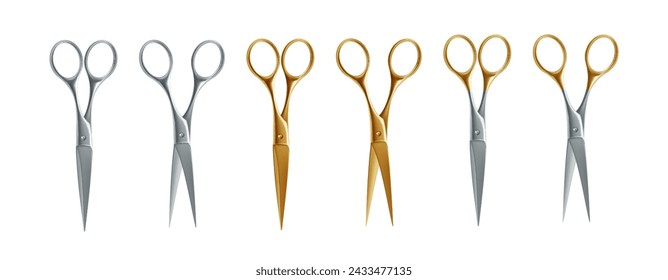 Golden Scissors Set. Shiny Metallic Shears for Elegant Ceremonies and Events. Vector Illustration