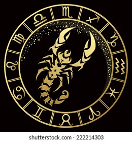 Signo de oro del Escorpio zodiaco. Ilustración vectorial