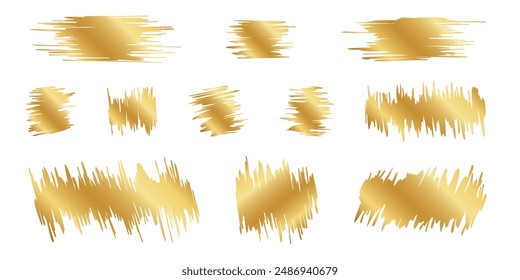 Golden scraped scratchcard textures. Collection of gold scratch card, lucky game ticket, lotto winner, money prize or sale coupon surfaces isolated on white background. Vector illustration.