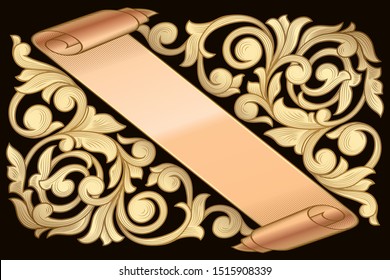 Golden scroll ornate decorative design card