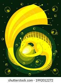 Golden sea dragon holding a golden egg 