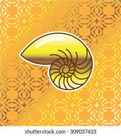 Golden Sea Shell Nautilus with golden Background Vector