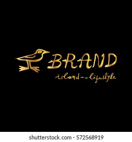 Golden seagull vector logo design template