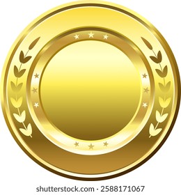 Golden seal adorned with a laurel wreath and shining stars, symbolizing quality, achievement, and certification, exuding elegance and prestige for any award or recognition