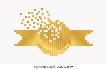golden seal with pixel art ribbon