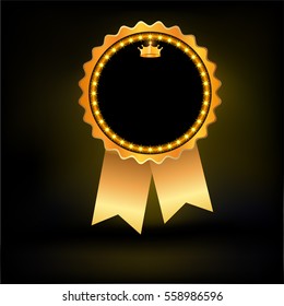  golden seal of quality template with ribbon,design over black background, vector illustration