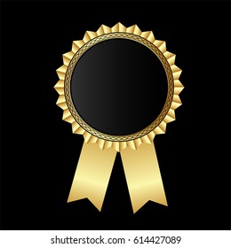 golden seal of quality template with ribbon,design over black background, vector illustration