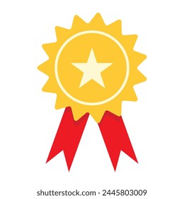 Golden seal with red ribbons isolated on white background vector illustration. Gold award medal, Golden stamp with red ribbons isolated on white. Luxury seal. Winner, Trophy, Top Quality concept.