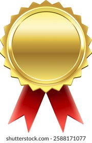 Golden seal with red ribbons symbolizing achievement, quality, and excellence, perfect for representing awards, certifications, or guarantees