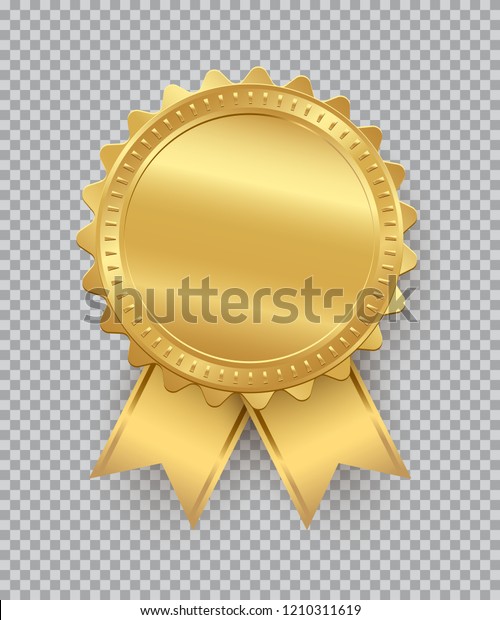 Golden seal with ribbons isolated on transparent\
background. Vector design\
element
