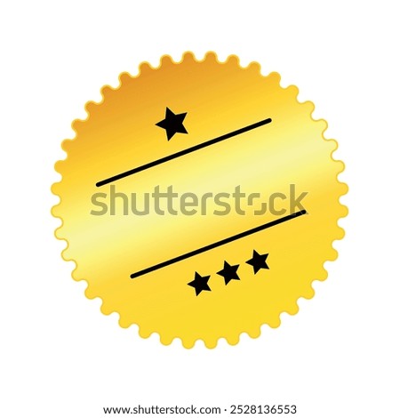 A golden seal with a wavy border featuring a simple design of two horizontal lines, one star above and three stars below. Ideal for certificates, awards, quality badges, or achievement recognition.