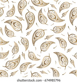 Golden Seamless abstract pattern. Vector Decorative Hand drawn background with Paisley