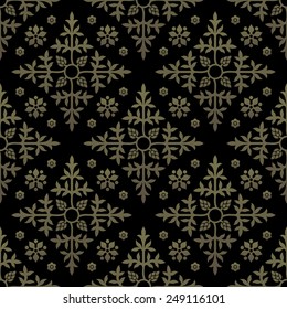 Golden seamless background. Floral elements, ornate pattern. Editable vector file. 