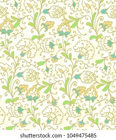 Golden seamless ethnic vector floral pattern