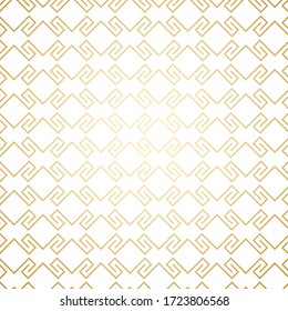 Golden seamless geometric pattern on white, art deco style. Luxury decorative ornament. Vintage vector background, wallpaper. Gold geometry shapes, elegant retro texture
