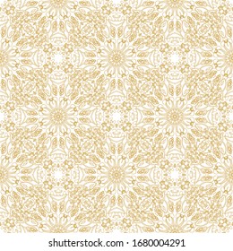 Patrón floral sin costura dorado con flores y hojas sobre fondo blanco