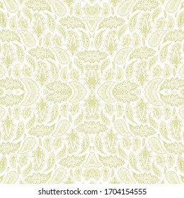Golden seamless laced  paisley pattern  on white background