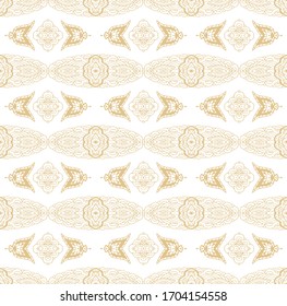 Golden seamless laced  paisley pattern  on white background