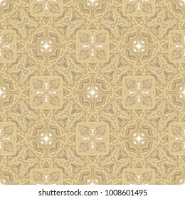 Golden seamless ornamental vector pattern on white background