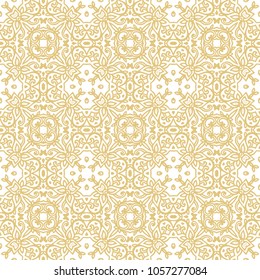 Golden seamless ornamental vector pattern on white background