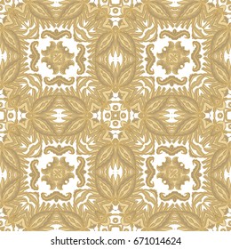 Golden seamless ornamental vector pattern on white background
