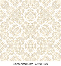 Golden seamless ornamental vector pattern on white background