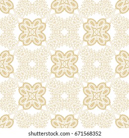 Golden seamless ornamental vector pattern on white backgorund