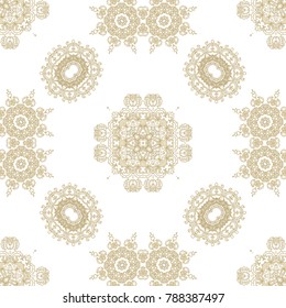 Golden seamless ornamental vector pattern on white background