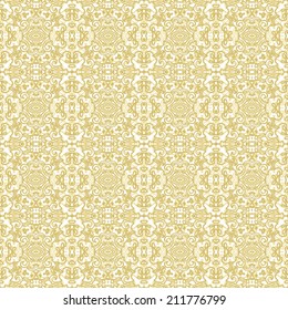 Golden seamless ornamental vector texture, laced pattern