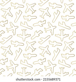 golden seamless pattern with airplanes- vector illustration