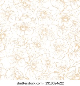Golden seamless pattern of anemones for printing, printed products, invitations.