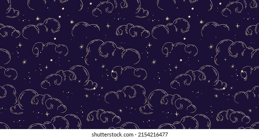 Golden seamless pattern with celestial mystic esoteric magic elements constellations and stars. Alchemy tattoo template. Vector Illustration