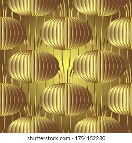 Patrón dorado, sin fisuras con farolillos chinos, papel de pared sin costura de oro.