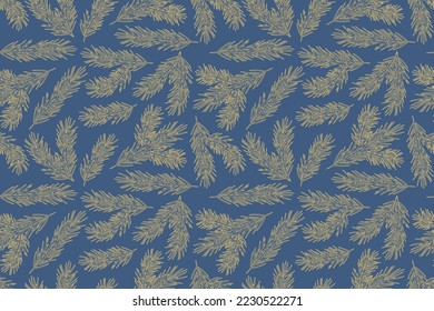 golden seamless pattern with chrismas fir tree branches, great for wrapping, textile, wallpaper, greeting card- vector illustration