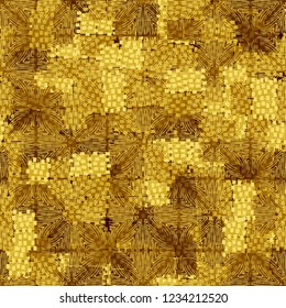 Golden seamless pattern with curly lines.