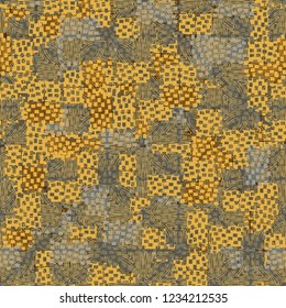Golden seamless pattern with curly lines.
