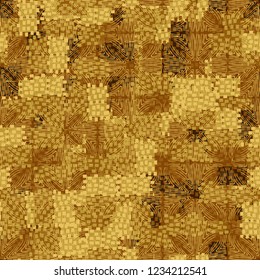Golden seamless pattern with curly lines.