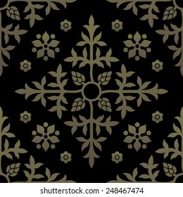 Golden seamless pattern. Floral elements, ornate background. Editable vector file. 