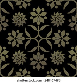 Golden seamless pattern. Floral elements, ornate background. Editable vector file. 