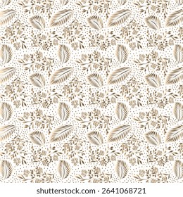 Golden seamless pattern with flowers and leaves