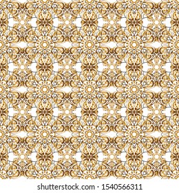 And golden seamless pattern. Geometric repeating vector ornament with golden elements. Seamless abstract modern pattern on a backdrop.