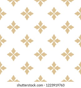 Golden seamless pattern. Gold and white vector floral texture. Abstract geometric background with simple flowers, petals. Luxury ornament. Repeatable design for decor, textile, curtain, wallpapers